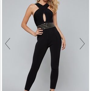 Sexy black embellished Bebe jumpsuit